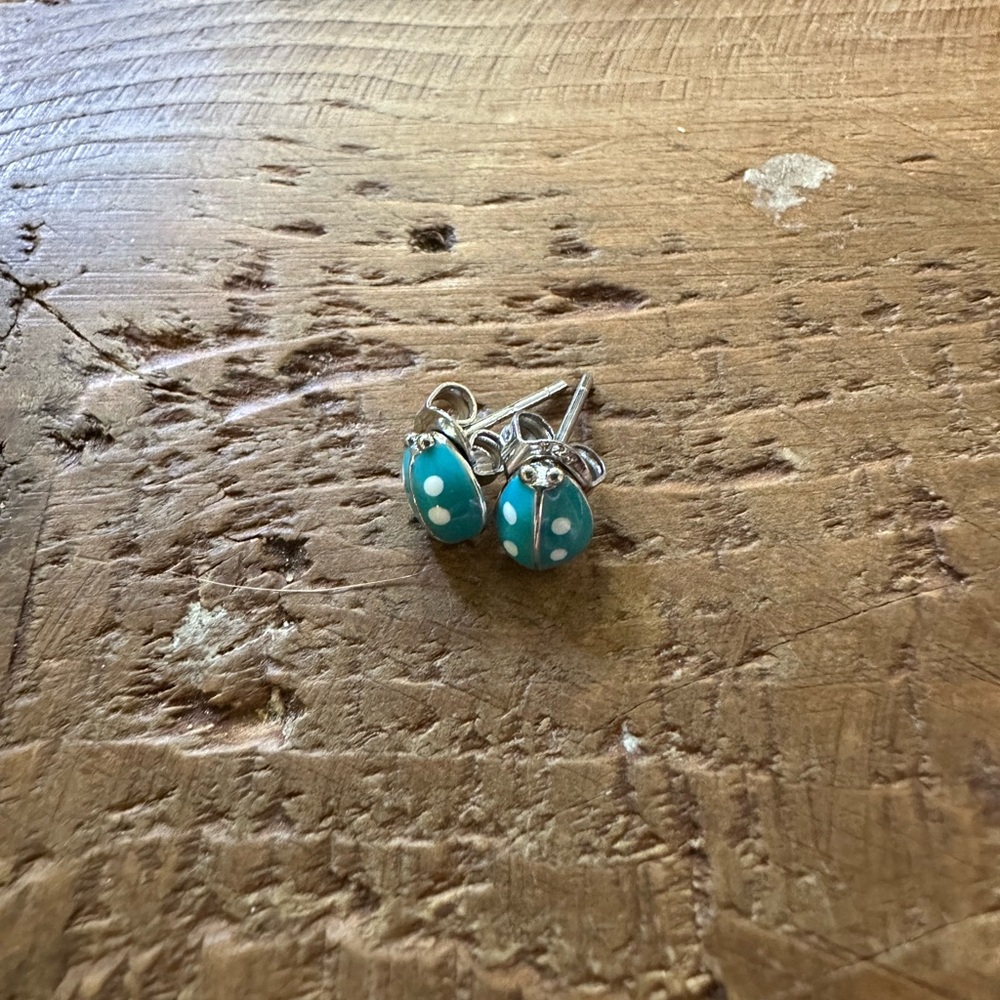 Elegant Silver and Turquoise Ladybug Earrings